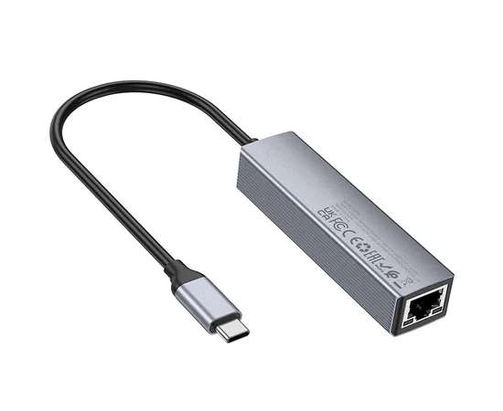 Переходник HUB Hoco HB34 Easy link Type-C Gigabit network adapter (Type-C to USB3.0*3+RJ45) Metal gray