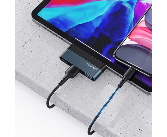 Переходник HUB Usams US-SJ490 Type-C Mini Hub (2USB port + Type-C) Темно-серый