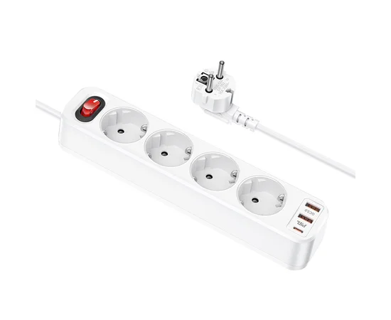 Удлинитель Hoco NS1 Aura PD20W (2USB/1Type-C/4xSocket) White