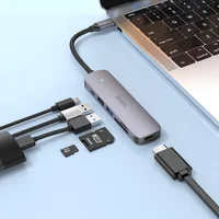 Переходник Hoco HB28 Multi-function 6in1 (Type-C to HDTV+USB3.0+USB2.0+SD+TF+PD) Metal gray