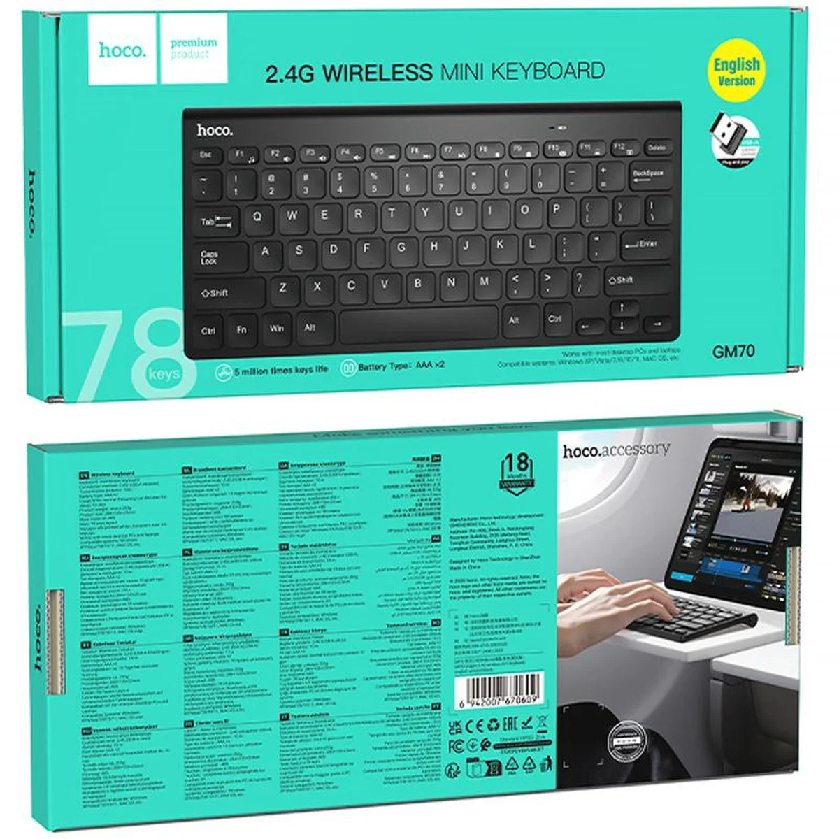 Клавиатура беспроводная Hoco GM70 Dragon mini 2.4G (English version) Black