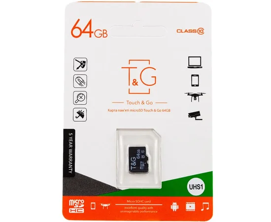 Карта памяти T&G microSDXC (UHS-1) 64 GB class 10 (без адаптера) Черный