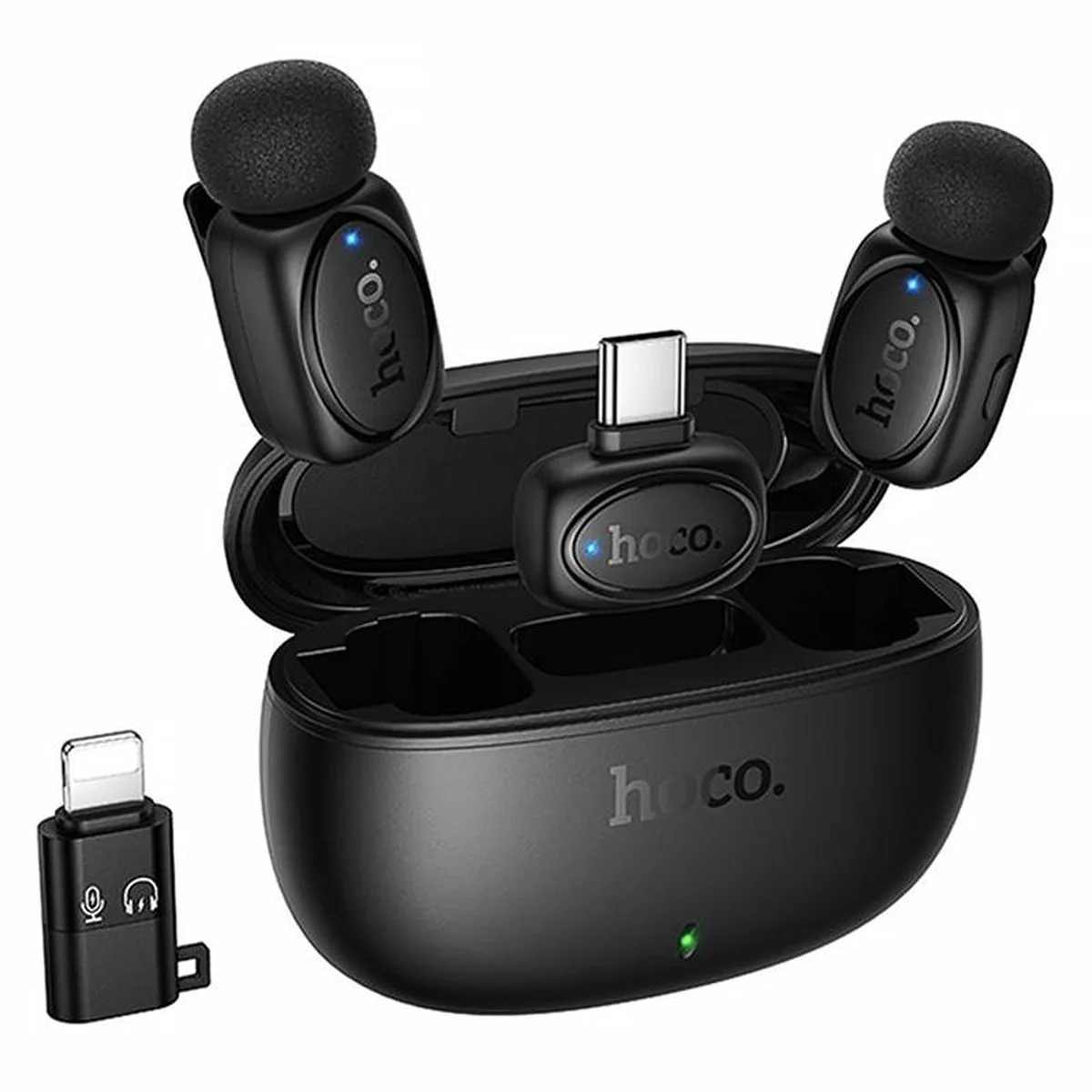 Петличний бездротовий мікрофон Hoco L19 Graceful dual-mic 2in1 (Lightning/Type-C) Black