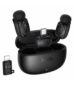 Петличный беспроводной микрофон Hoco L19 Graceful dual-mic 2in1 (Lightning/Type-C) Black Петличный беспроводной микрофон Hoco L19 Graceful dual-mic 2in1 (Lightning/Type-C) Black