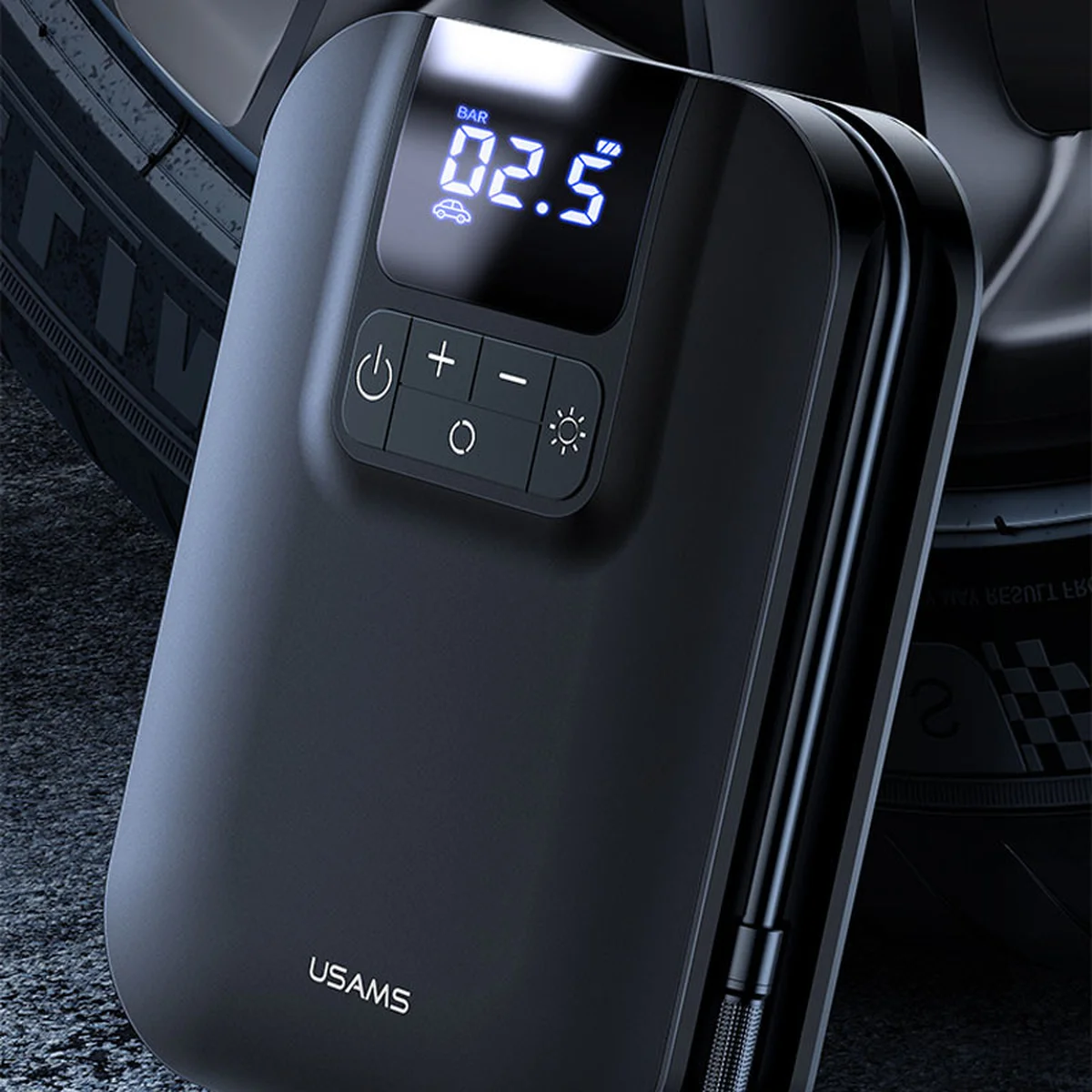 Портативный автокомпрессор для шин Usams US-ZB215 Mini Car 5000 mAh Черный