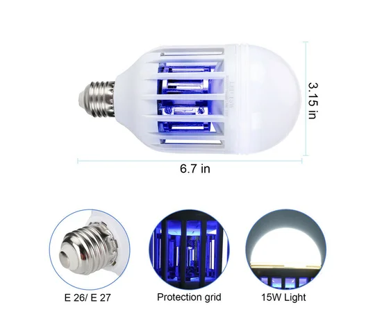 Антимоскитная светодиодная лампочка 2 в 1 против комаров,москитов,мошек фумигатор Белый
