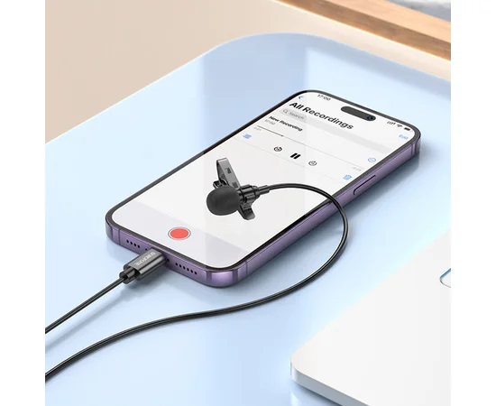 Мікрофон петличний Borofone BFK11 Elegant lavalier Lightning (2m) Black