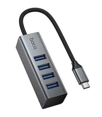 Переходник HUB Hoco HB1C 4in1 (Type-C to 4xUSB 3.0) (0.2m) Metal gray