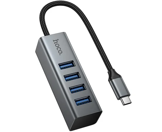 Переходник HUB Hoco HB1C 4in1 (Type-C to 4xUSB 3.0) (1m) Metal gray
