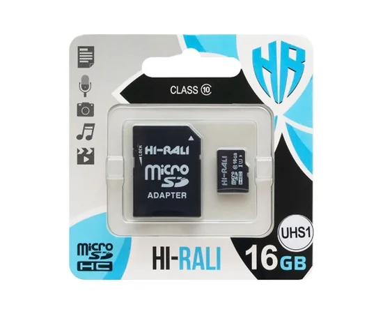 Карта памяти Hi-Rali microSDHC (UHS-1) 16 GB class 10 (с адаптером) Черный