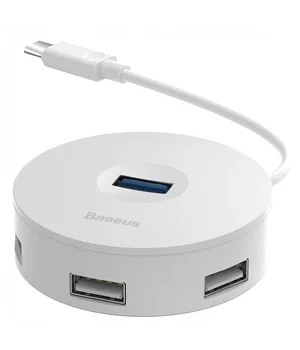 Перехідник HUB Baseus Round Box Type-C to USB 3.0 + 3USB 2.0 (CAHUB-G) Білий