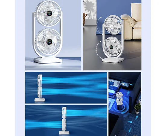Настольный вентилятор Double head с регулировкой угла наклона 3000 mAh White