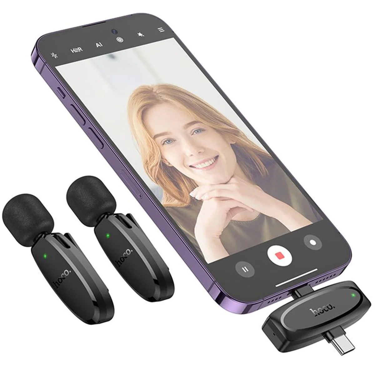 Петличный беспроводной микрофон Hoco L15 Dual-mic clip-on wireless digital (Lightning/Type-C) Black