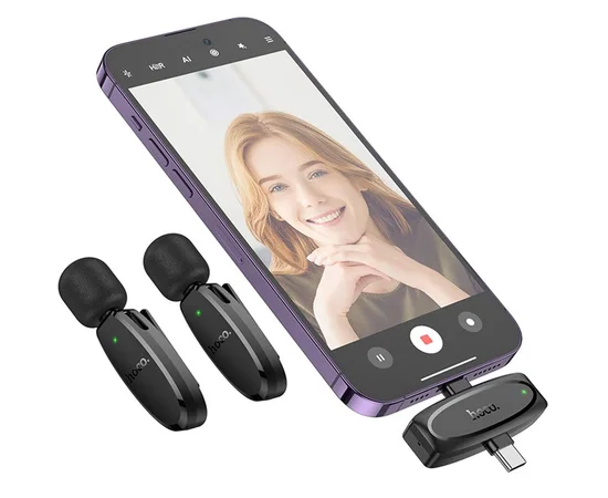 Петличный беспроводной микрофон Hoco L15 Dual-mic clip-on wireless digital (Lightning/Type-C) Black