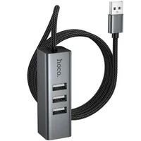 Переходник HUB Hoco HB1D USB to USB2.0*3+RJ45 Metal gray