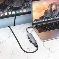 Переходник Hoco HB28 Multi-function 6in1 (Type-C to HDTV+USB3.0+USB2.0+SD+TF+PD) Metal gray