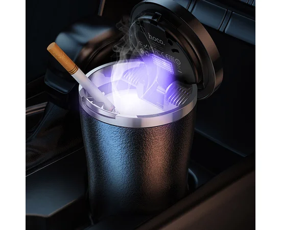 Автомобильная пепельница Hoco ZP9 Solar с крышкой Black