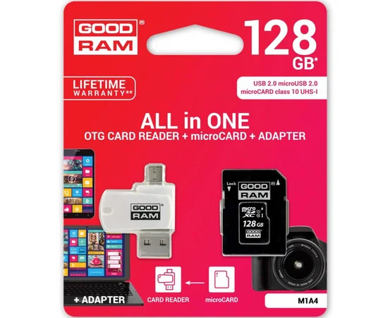 Карта памяти GoodRam microSDXC UHS-1 128 GB Class 10 + SD adapter + OTG Черный