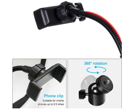 Кольцевая LED лампа RGB 33 см (6 цветов) с зажимом для тел.+пульт Черный