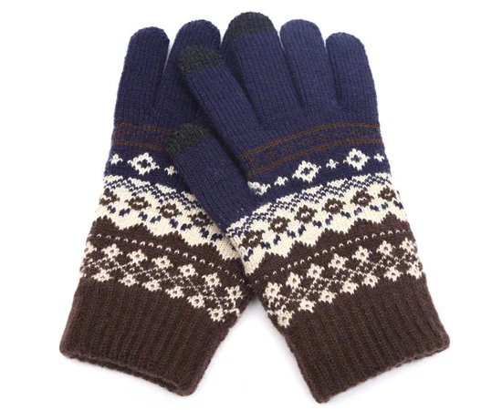 Перчатки сенсорные Color Series с узором Синий / Коричневый