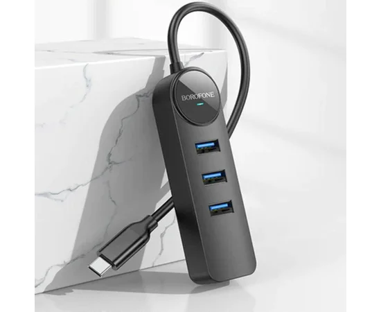 Переходник Borofone DH6 Erudite 4in1 Gigabit Ethernet (Type-C to USB3.0*3+RJ45) (0.2m) Black