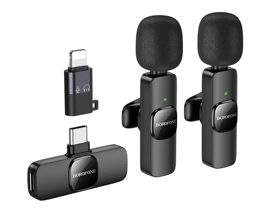 Петличный беспроводной микрофон Borofone BFK15 Dual-mic lavalier Lightning/Type-C Black