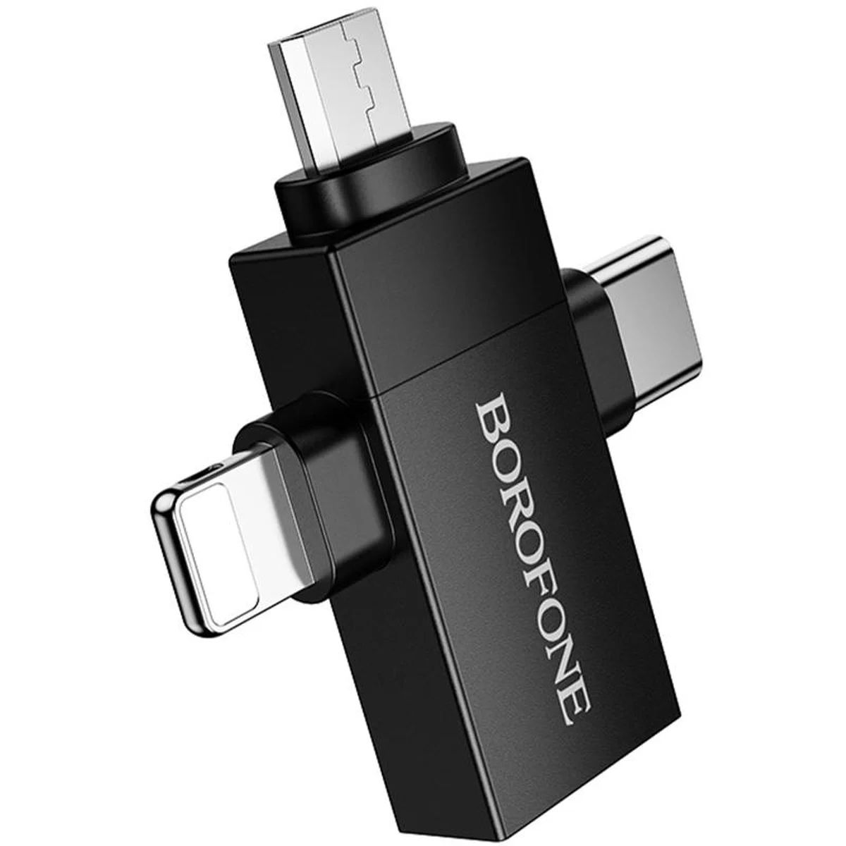 Переходник Borofone BV26D 3in1 Lightning male/Type-C male/Micro male to USB2.0 female Black