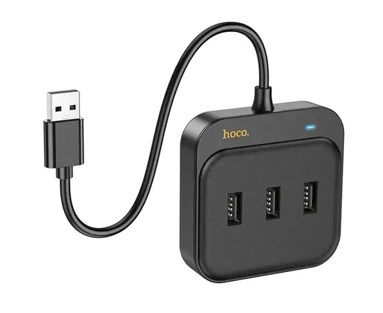 Переходник HUB Hoco HB35 Easy link 4-in-1 Gigabit Ethernet Adapter (USB to USB3.0*3+RJ45) (L=0.2M) Черный