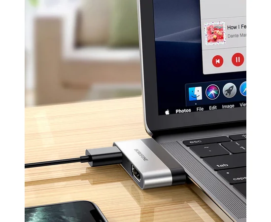 Переходник Borofone DH2 Type-C to HDMI+USB3.0 Серебряный / Черный