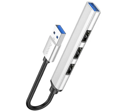 Переходник Hoco HB26 4in1 (USB to USB3.0+USB2.0*3) Silver