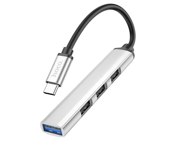 Переходник Hoco HB26 4in1 (Type-C to USB3.0+USB2.0*3) Silver