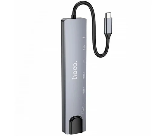 Переходник HUB Hoco DUP09 (Type-C to HDMI+USB 3.0+USB 2.0+2xType-C+SD/TF) Silver