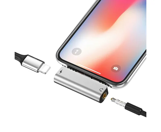 Переходник Hoco LS25 Lightning to 3,5 AUX Стальной