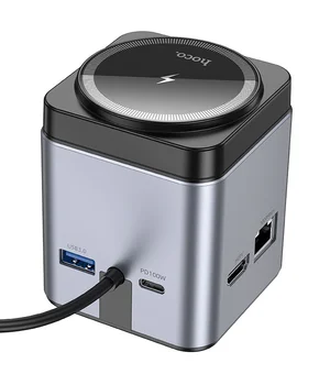 Перехідник HUB Hoco HB49 Effortless 9in1 100W із БЗУ Metal gray