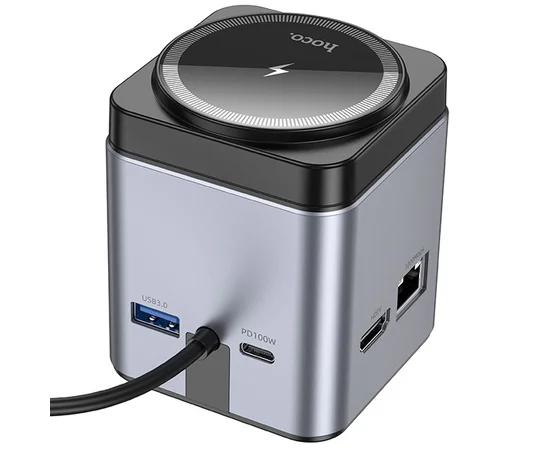 Перехідник HUB Hoco HB49 Effortless 9in1 100W із БЗУ Metal gray