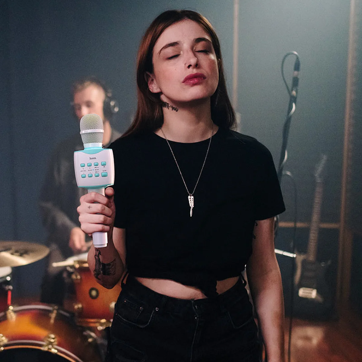 Караоке Микрофон-колонка Hoco BK5 Голубой