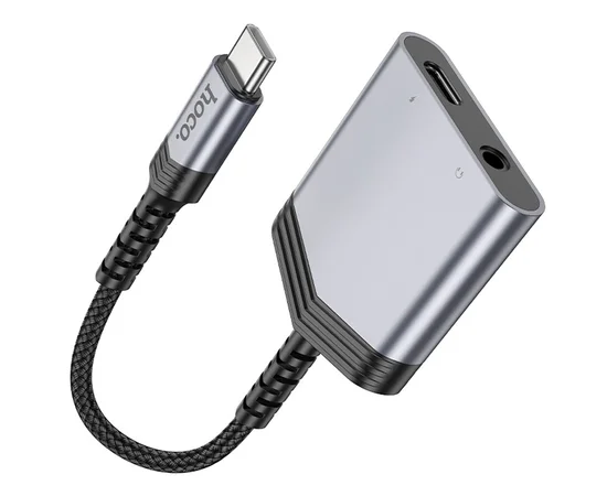 Перехідник Hoco LS39 Type-C to Type-C + 3.5mm Metal gray