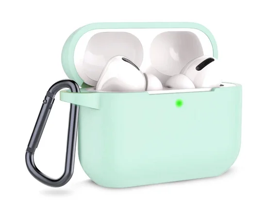 Силиконовый футляр с карабином для наушников AirPods Pro Зеленый / Mint