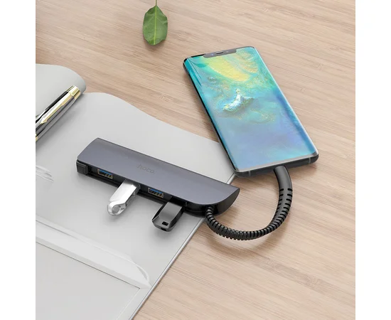 Переходник HUB Hoco HB12 Type-C Серый