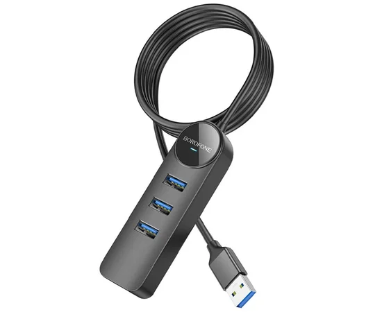 Переходник Borofone DH6 Erudite 4in1 Gigabit Ethernet (USB to USB3.0*3+RJ45) (0.2m) Black