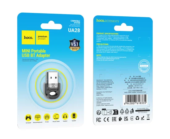Bluetooth адаптер Hoco UA28 USB Transparent black