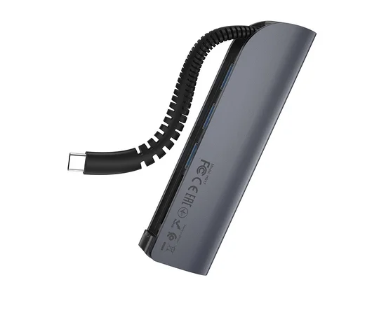 Переходник HUB Hoco HB17 Type-C to USB3.0*3+SD+TF Серый
