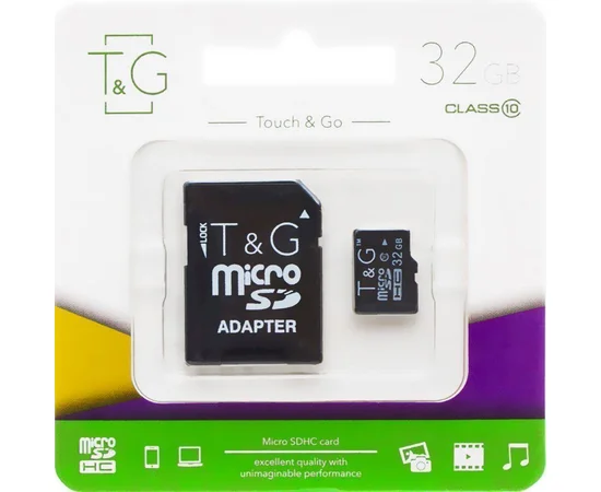 Карта памяти T&G microSDXC (UHS-1) 32 GB class 10 (c адаптером) Черный