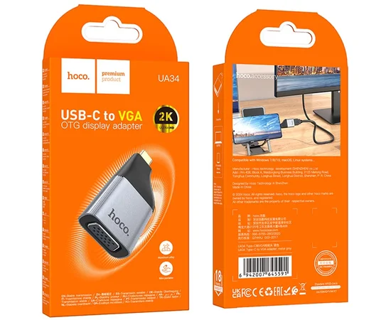 Переходник Hoco UA34 Type-C to VGA Metal grey