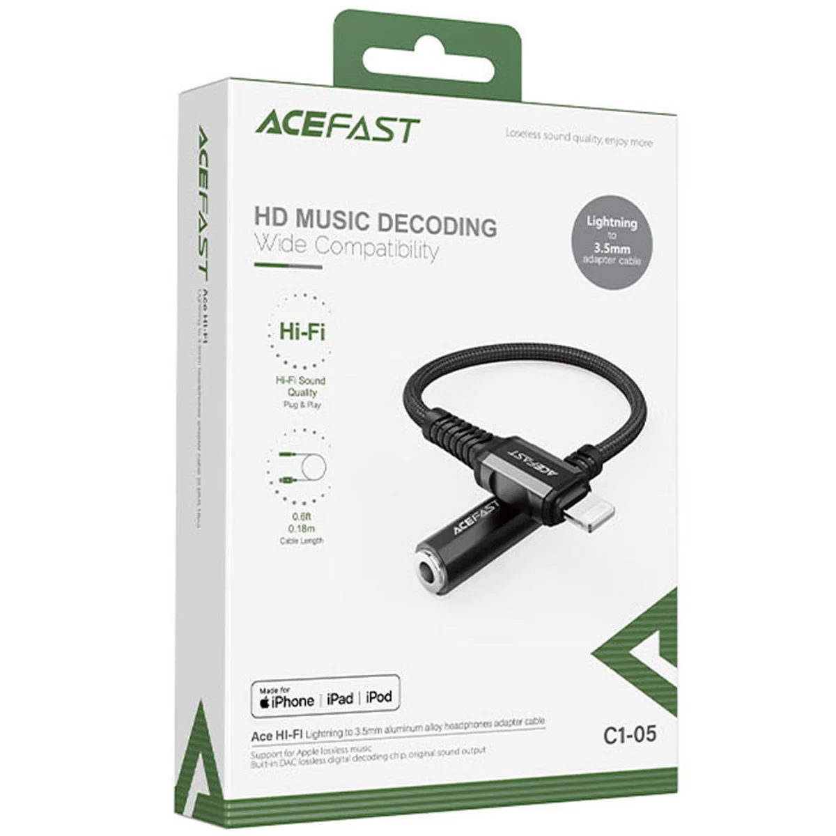 Перехідник Acefast MFI C1-05 Lightning to 3.5mm aluminum alloy Black