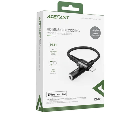 Переходник Acefast MFI C1-05 Lightning to 3.5mm aluminum alloy Black