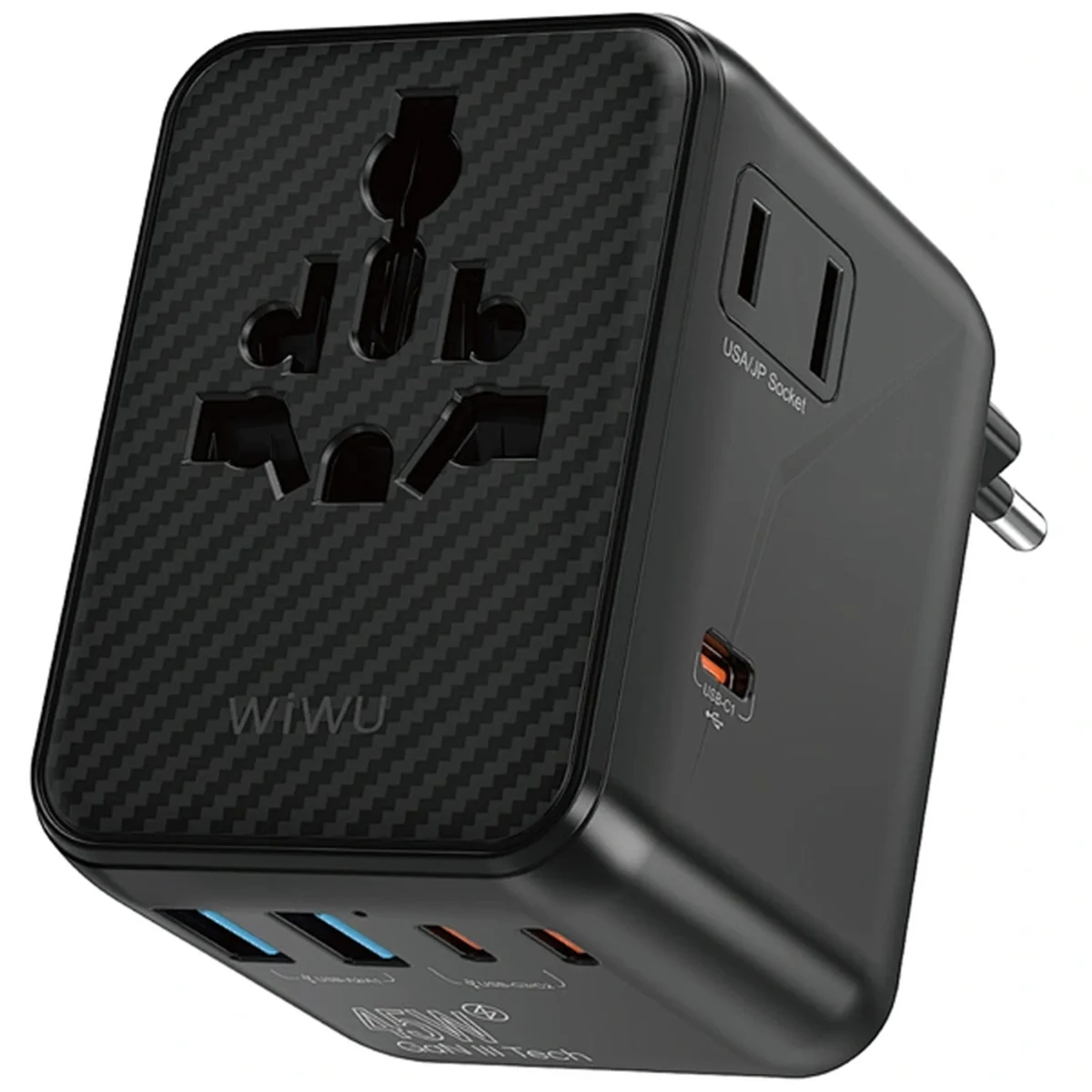Сетевой универсальный переходник WIWU UA010 Warrior GaN 45W + 2USB-A/3C Black