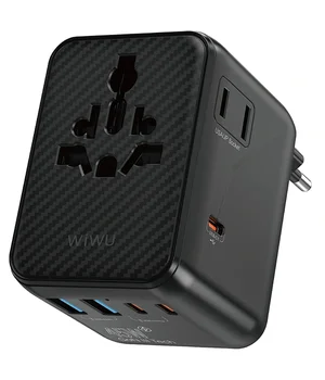 Сетевой универсальный переходник WIWU UA010 Warrior GaN 45W + 2USB-A/3C Black