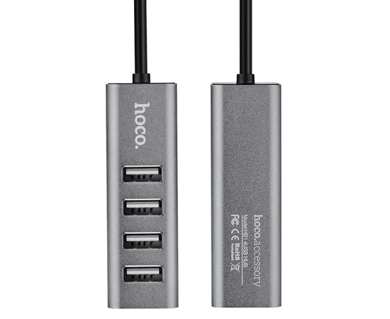 Переходник HUB Hoco HB1 USB 4 port (1m) Серый