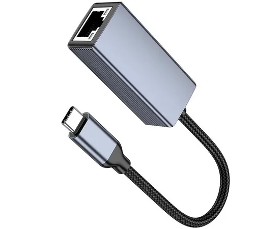 Переходник Hoco UA37 Portable Type-C to RJ45 1000 Mbs (0.15m) Metal gray